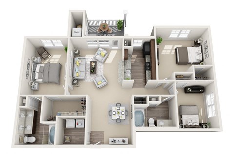 3 bedroom 2 bathroom Floor plan at Abberly CenterPointe Apartment Homes, Midlothian, VA